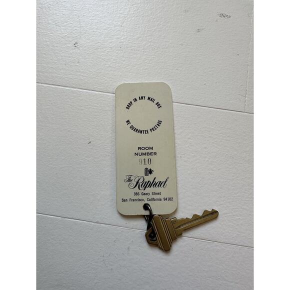 Vintage The Raphael San Fransisco Hotel Key Fob & Room Key 910 - Picture 2 of 2